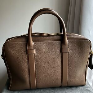 TOM FORD Olive Brown Pebbled Leather 'Buckley' Briefcase with strap